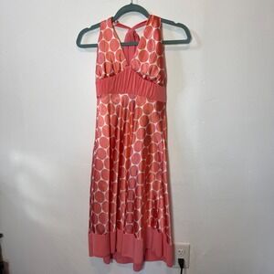 Forever y2k Women Coral Pink Polka Dot Satin Halter Empire Waist Dress Size M
